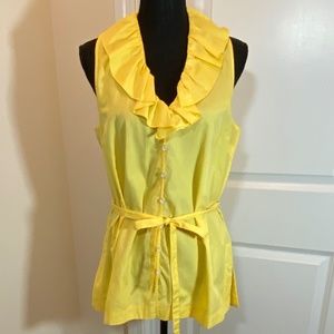 Button Front Ruffle Neck Sleeveless Shirt